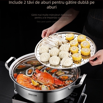 Oală de abur pentru fructe de mare, din oțel inoxidabil 304, 3 etaje, multifuncțional pentru uz casnic