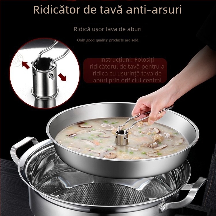 Oală de abur pentru fructe de mare, din oțel inoxidabil 304, 3 etaje, multifuncțional pentru uz casnic