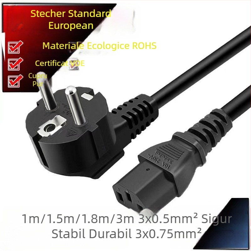 Cablu cu priză BS, standard britanic, 2–3 conductori, 3‑pin, capăt în formă de 8