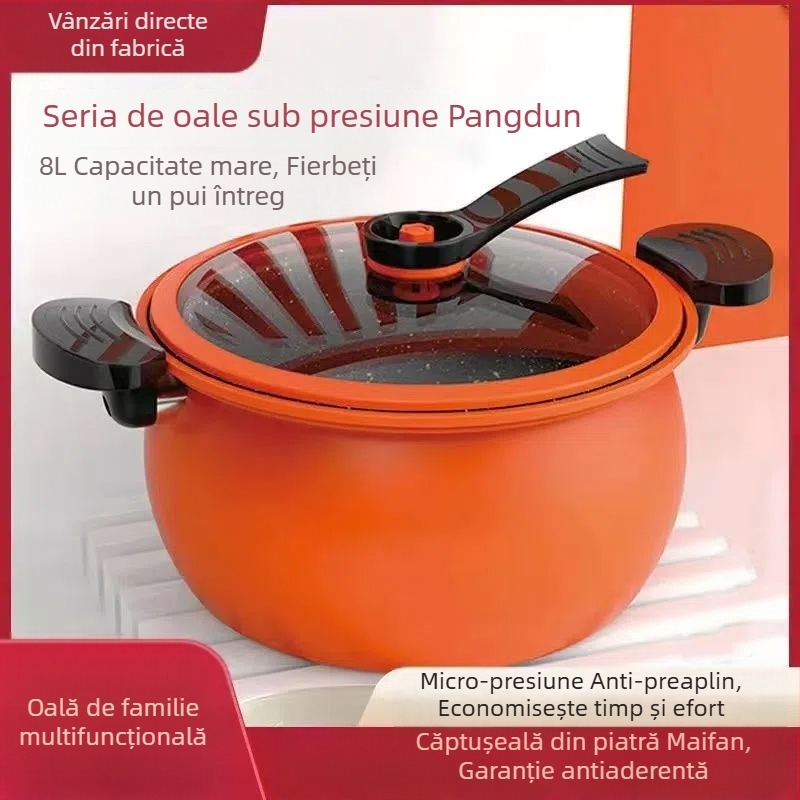 Oală sub presiune multifuncțională, cu capacitate mare, acoperire antiaderentă și capac din sticlă transparent