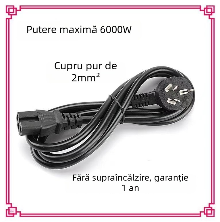 Cablu de alimentare cu trei conductori din cupru, 0,75 mm², izolație PVC, 1,5 m, conector cu trei pini, potrivit pentru monitor PC și oală de gătit orez