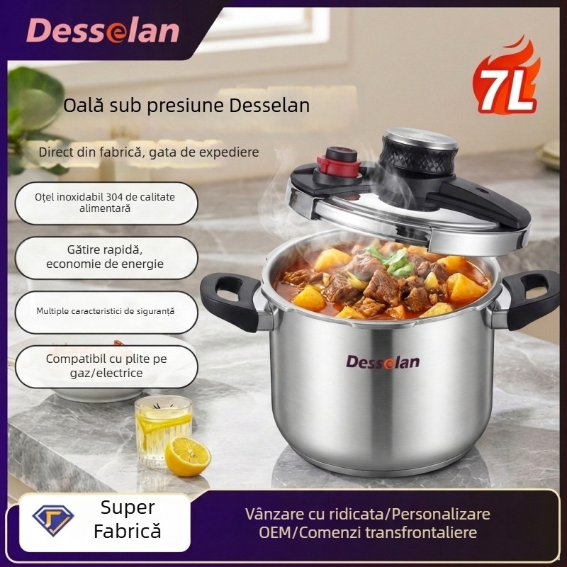 Desselan oală sub presiune de 7 L, cu 120 kPa presiune înaltă, numeroase funcții de siguranță și operare cu o singură mână