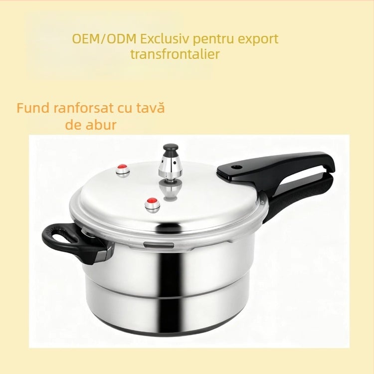 Oală sub presiune de 7L cu fund dublu strat, compatibilă cu aragaz pe gaz, plită cu inducție și plită electrică, cu tavă de abur