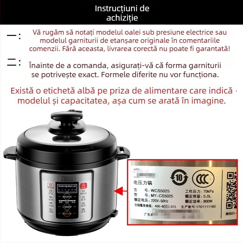 Inel de etanșare din silicon pentru oală electrică sub presiune, îngroșat, compatibil cu oale Midea cu formă semi-sferică, 4/5/6L78