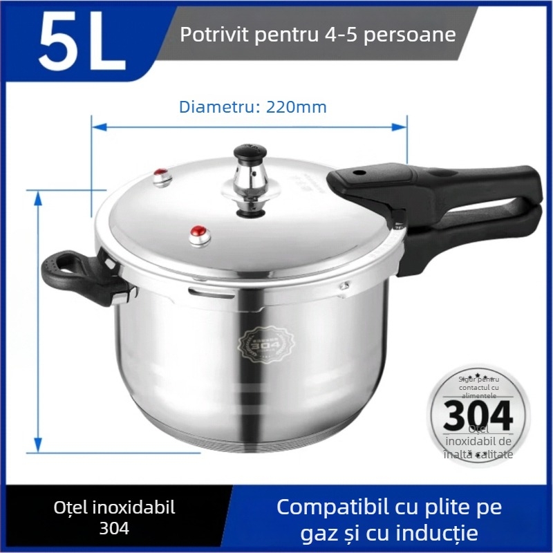 Delos oală sub presiune din oțel inox 304, 22 cm, pentru uz casnic, corp îngroșat, rezistentă la explozie, sigură și sănătoasă, durabilă în exterior