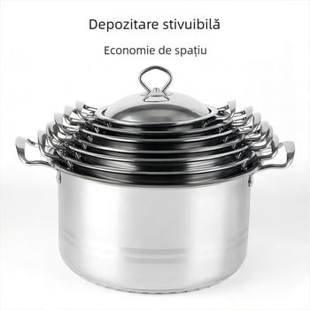 Set de vase din oțel inoxidabil, 10 piese, cu bază triplu-strat și oală de supă