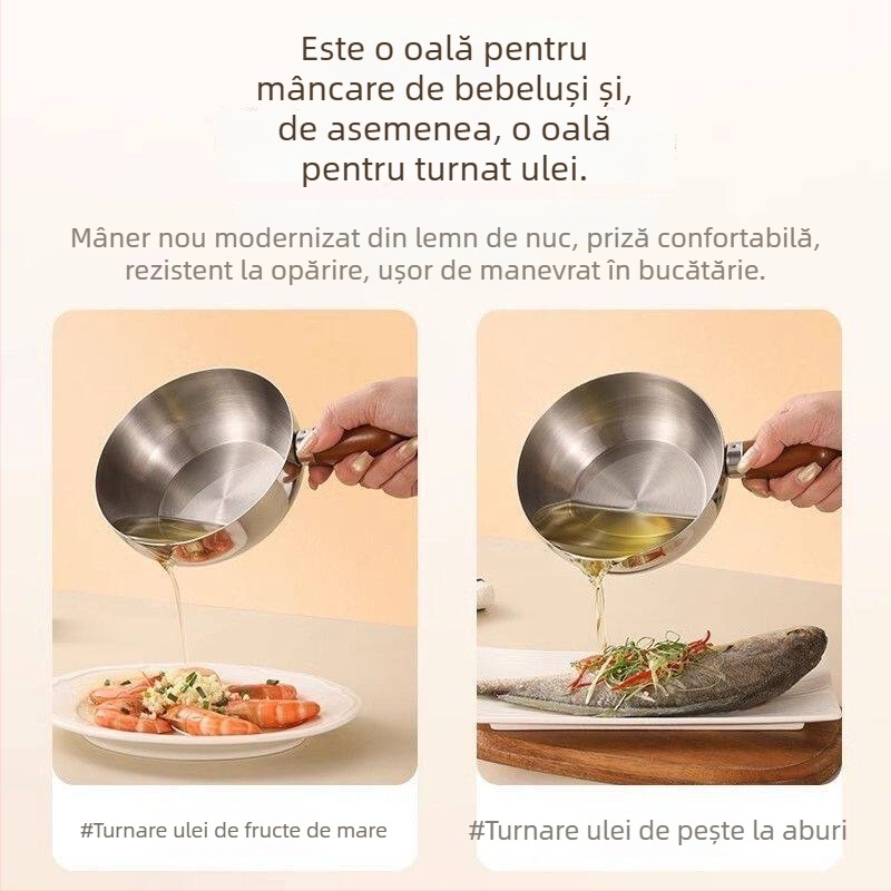 Oală de supă din oțel inoxidabil 304, de înaltă rezistență, cu mâner, oală multifuncțională pentru tăiței instant, lapte și ulei încins
