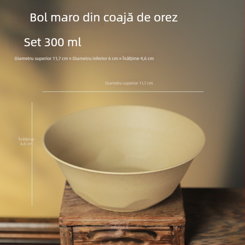 Vasuri de unică folosință din coaja de orez, de calitate alimentară, cu pereți groși, circulare, pentru uz casnic