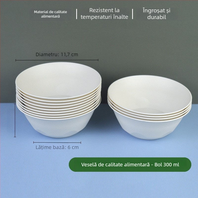 Vasuri de unică folosință din coaja de orez, de calitate alimentară, cu pereți groși, circulare, pentru uz casnic