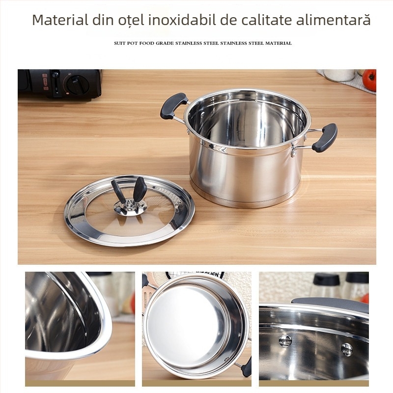 Set din oțel inoxidabil cu pereți groși, antiaderent: oală de supă, oală pentru lapte și tigaie (3 piese)