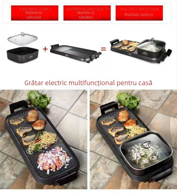Model X0455 – Oală electrică pentru hot pot și grătar, toate într-un singur aparat, plăcuță de grătar pătrată