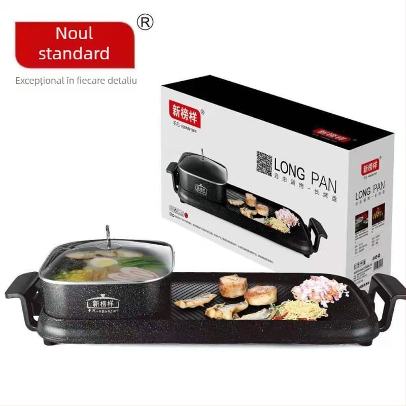 Model X0455 – Oală electrică pentru hot pot și grătar, toate într-un singur aparat, plăcuță de grătar pătrată