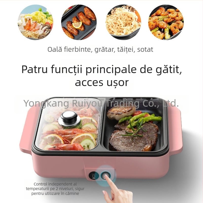 Oală electrică all-in-one pentru Shabu-Shabu și grătar, cu strat antiaderent, compactă pentru 1–2 porții