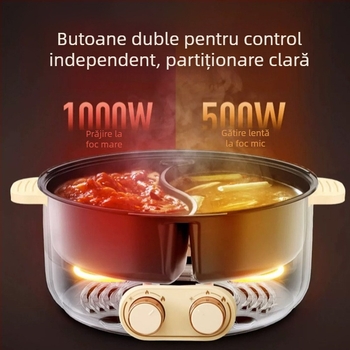 Oală electrică cu două camere, capacitate ultra mare peste 6 litri, pentru întâlniri de birou, familie și cămine studențești