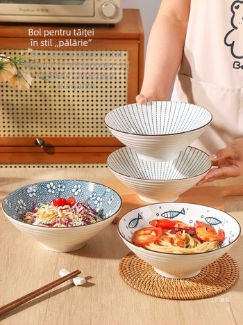 Bol ceramic în stil japonez, mare, pentru noodles, uz casnic și în cămine, diametru 20 cm