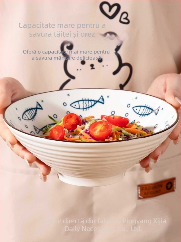 Bol ceramic în stil japonez, mare, pentru noodles, uz casnic și în cămine, diametru 20 cm