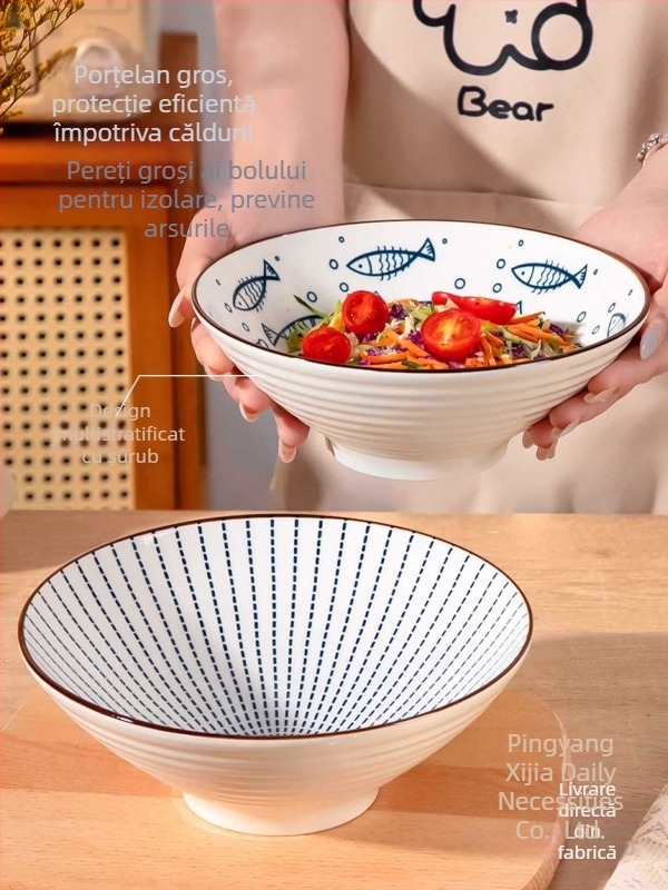 Bol ceramic în stil japonez, mare, pentru noodles, uz casnic și în cămine, diametru 20 cm