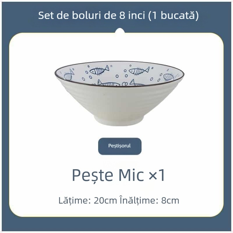 Bol ceramic în stil japonez, mare, pentru noodles, uz casnic și în cămine, diametru 20 cm