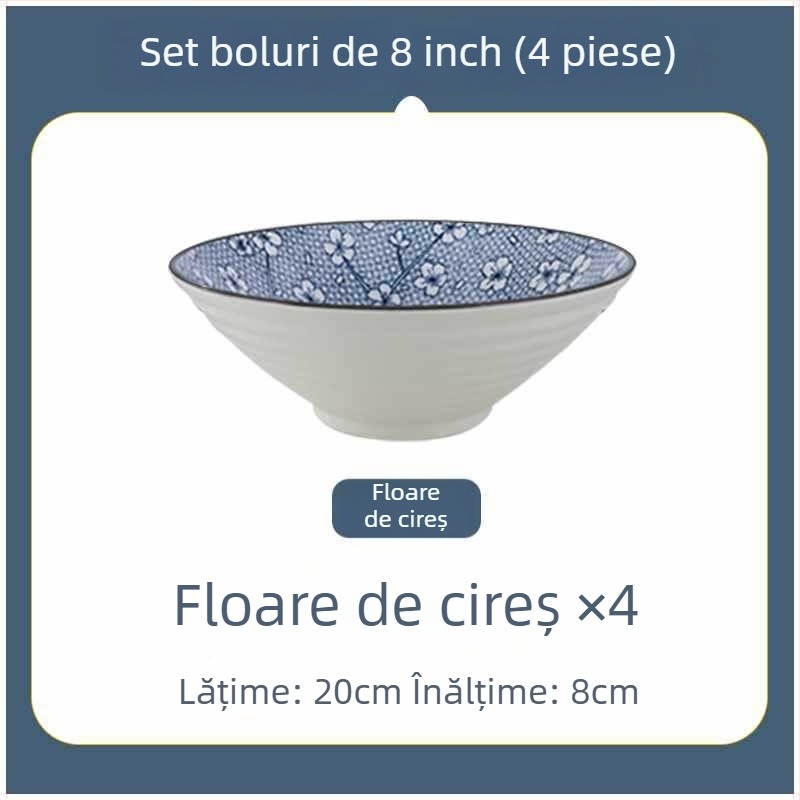 Bol ceramic în stil japonez, mare, pentru noodles, uz casnic și în cămine, diametru 20 cm