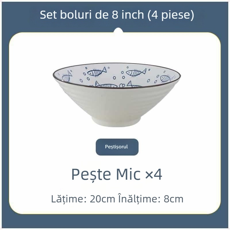 Bol ceramic în stil japonez, mare, pentru noodles, uz casnic și în cămine, diametru 20 cm