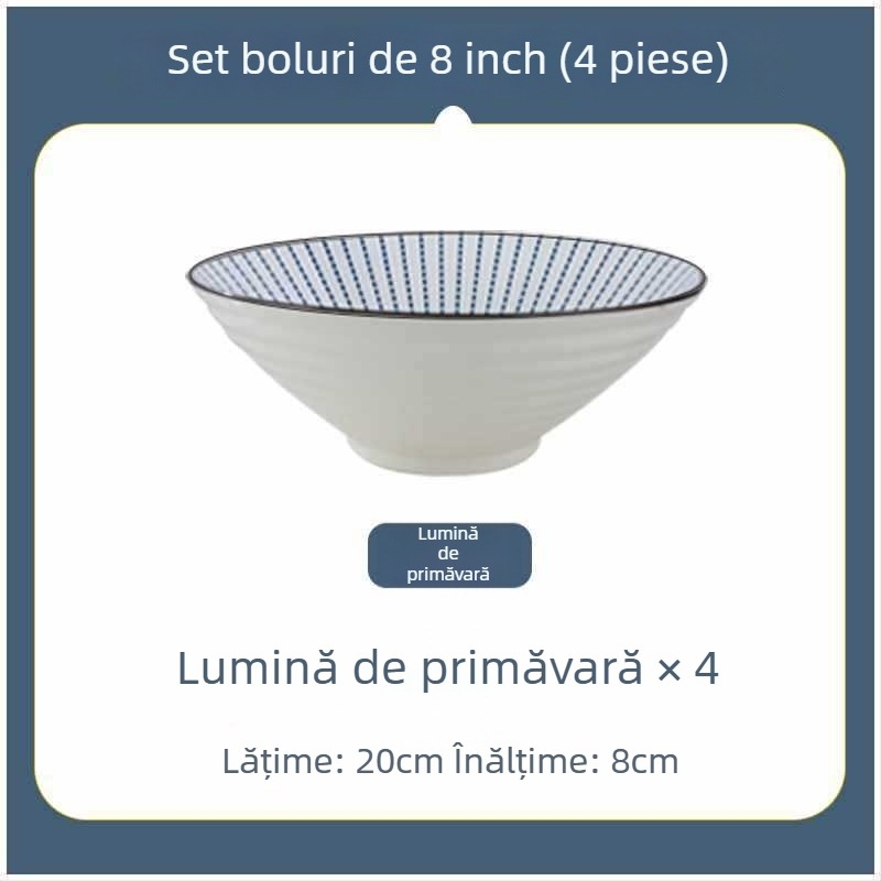 Bol ceramic în stil japonez, mare, pentru noodles, uz casnic și în cămine, diametru 20 cm