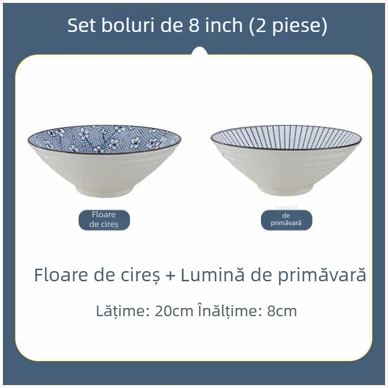 Bol ceramic în stil japonez, mare, pentru noodles, uz casnic și în cămine, diametru 20 cm