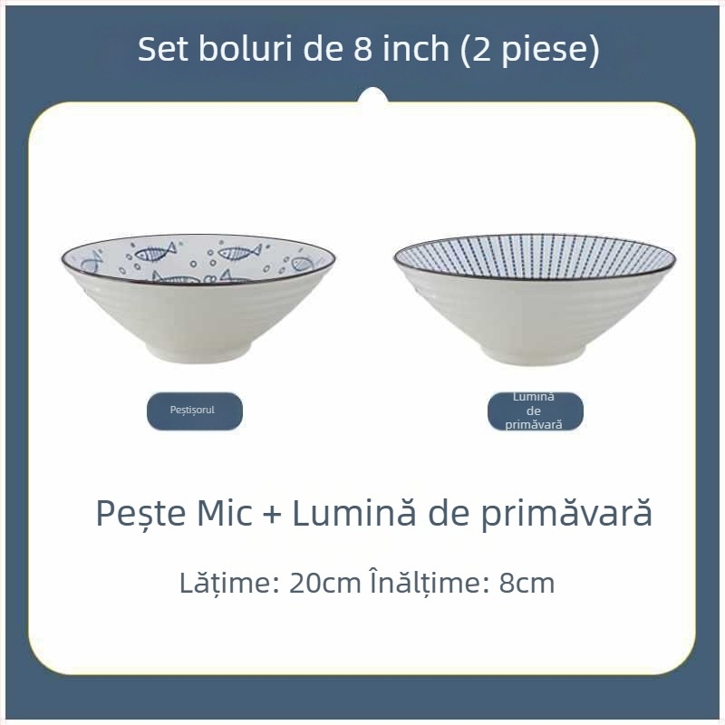 Bol ceramic în stil japonez, mare, pentru noodles, uz casnic și în cămine, diametru 20 cm