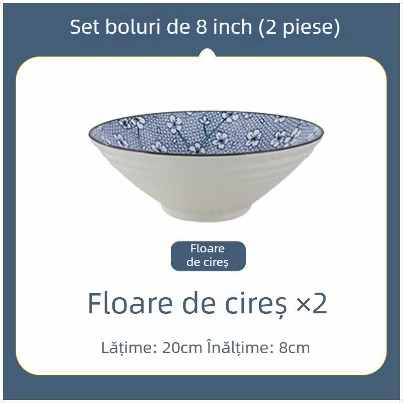 Bol ceramic în stil japonez, mare, pentru noodles, uz casnic și în cămine, diametru 20 cm