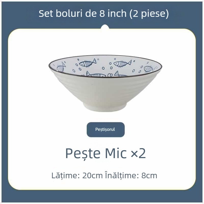 Bol ceramic în stil japonez, mare, pentru noodles, uz casnic și în cămine, diametru 20 cm