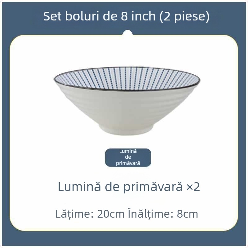 Bol ceramic în stil japonez, mare, pentru noodles, uz casnic și în cămine, diametru 20 cm