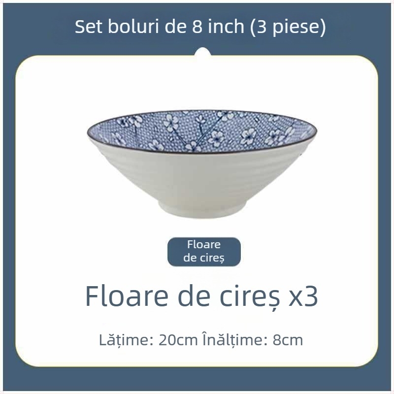 Bol ceramic în stil japonez, mare, pentru noodles, uz casnic și în cămine, diametru 20 cm
