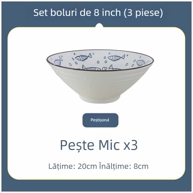 Bol ceramic în stil japonez, mare, pentru noodles, uz casnic și în cămine, diametru 20 cm