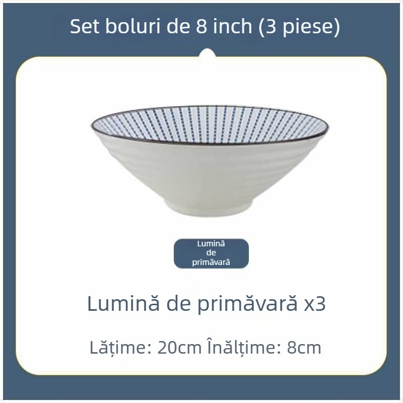 Bol ceramic în stil japonez, mare, pentru noodles, uz casnic și în cămine, diametru 20 cm