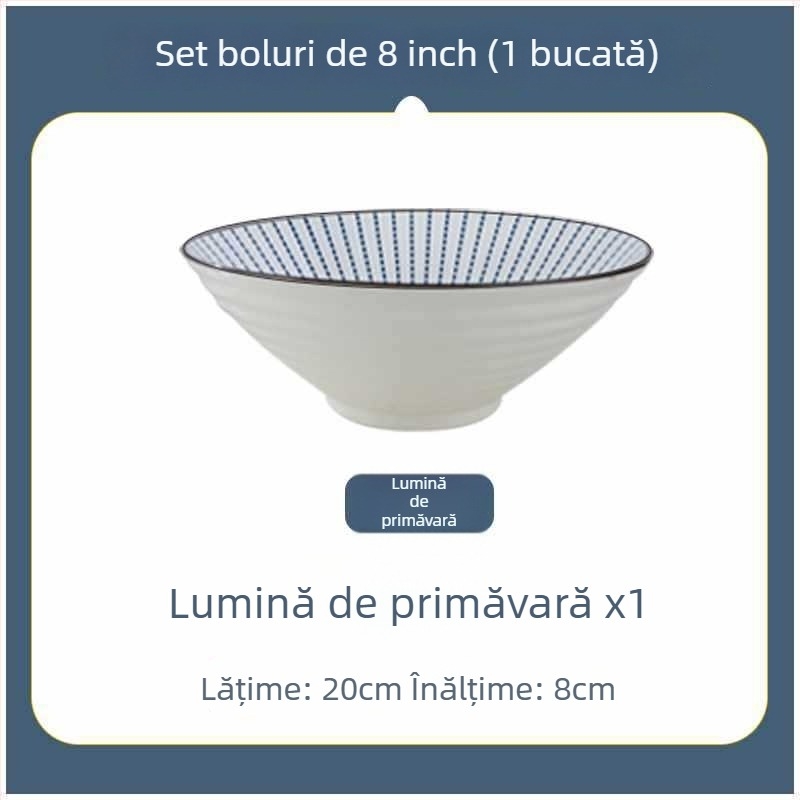 Bol ceramic în stil japonez, mare, pentru noodles, uz casnic și în cămine, diametru 20 cm