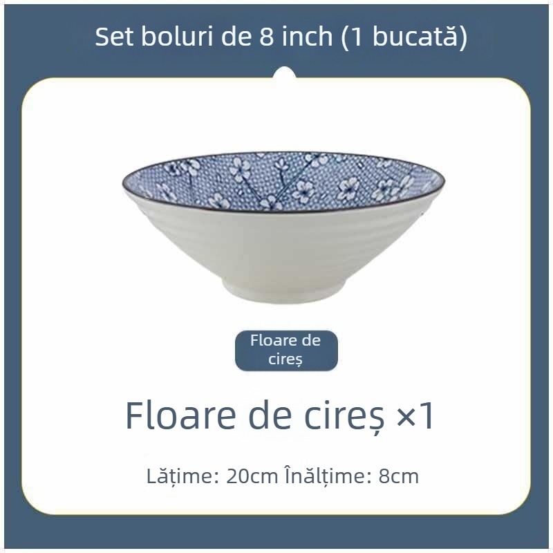 Bol ceramic în stil japonez, mare, pentru noodles, uz casnic și în cămine, diametru 20 cm