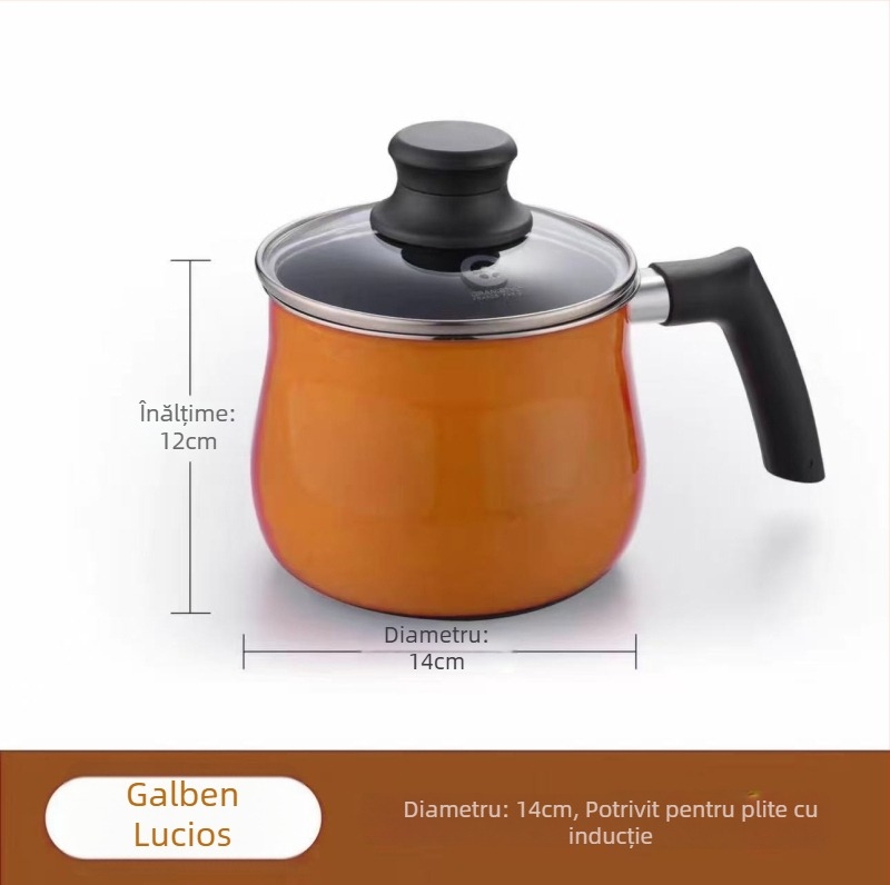 Oală emailată de uz casnic: vas caserolă, ceainic de cafea și tigaie — vas de gătit multifuncțional, o singură oală pentru mai multe utilizări, compatibil cu gaze și plite cu inducție