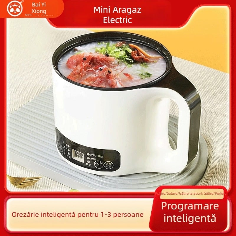 Billion Bear Fierbător electric cu vas din oțel inoxidabil, pentru 1–2 persoane, compact, cu temporizator și funcție de programare, oală electrică multifuncțională pentru tăiței