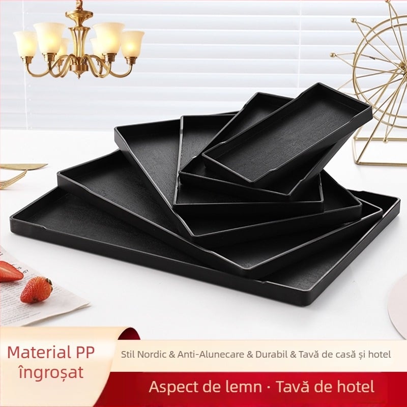 Tăviță dreptunghiulară din plastic melaminat pentru camerele hotelului, servire ceai și apă, depozitare pentru produse de igienă, utilizare în restaurante