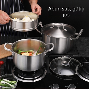 Oală din oțel inoxidabil 304, gros, pentru inducție, cu funcție de abur, construcție din cinci straturi, mânere duble, mică oală de supă, oală de abur și oală pentru lapte