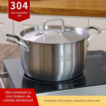 Oală din oțel inoxidabil 304, gros, pentru inducție, cu funcție de abur, construcție din cinci straturi, mânere duble, mică oală de supă, oală de abur și oală pentru lapte