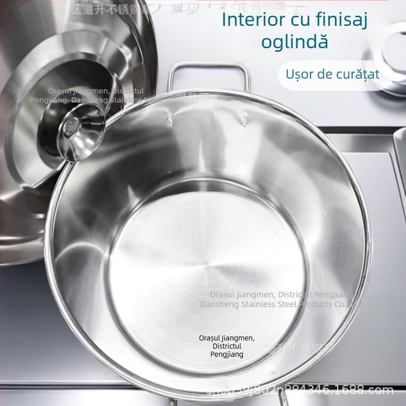 Oală de supă din oțel inoxidabil îngroșat, pentru uz casnic și profesional, cu capacitate mare pentru fierbere și gătit