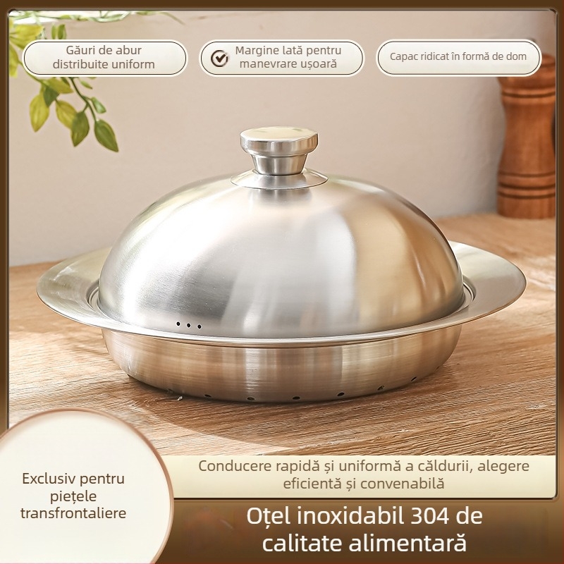 Stil coreean, tavă de abur din oțel inoxidabil 304, în formă de OZN, pentru alimente, aburitor multifuncțional pentru uz casnic, coș de abur cu filtru de apă, fără magnetism