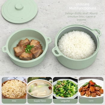 Oală de aburi din silicon alimentar, pentru uz casnic, în diverse dimensiuni, compatibilă cu microundele și air fryer, cu capac, pentru reducerea grăsimilor, gătire la abur a orezului și legumelor