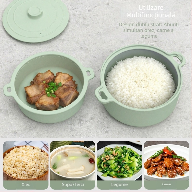 Oală de aburi din silicon alimentar, pentru uz casnic, în diverse dimensiuni, compatibilă cu microundele și air fryer, cu capac, pentru reducerea grăsimilor, gătire la abur a orezului și legumelor
