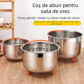 Coș de abur din oțel inoxidabil 304 pentru orez, scurgător pentru fructe și legume, vas multifunctional pentru gătit la abur, separator orez-supă