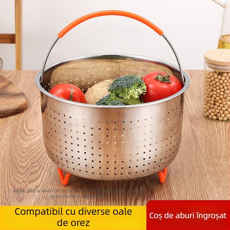 Coș de abur din oțel inoxidabil 304 pentru orez, scurgător pentru fructe și legume, vas multifunctional pentru gătit la abur, separator orez-supă