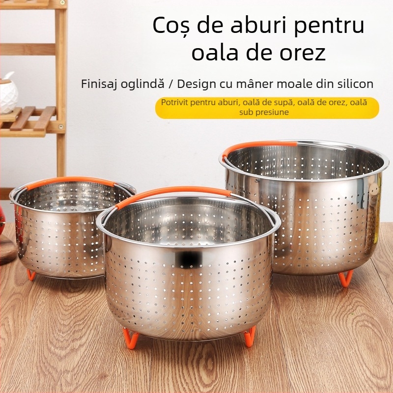 Coș de abur din oțel inoxidabil 304 pentru orez, scurgător pentru fructe și legume, vas multifunctional pentru gătit la abur, separator orez-supă