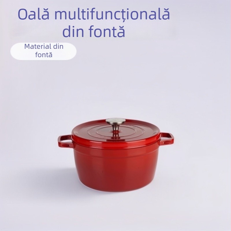 Oală emailată cu două mânere pentru uz casnic, oală emailată antiaderentă, potrivită pentru aragaz cu gaze și plită cu inducție, pentru gătit și fierbere
