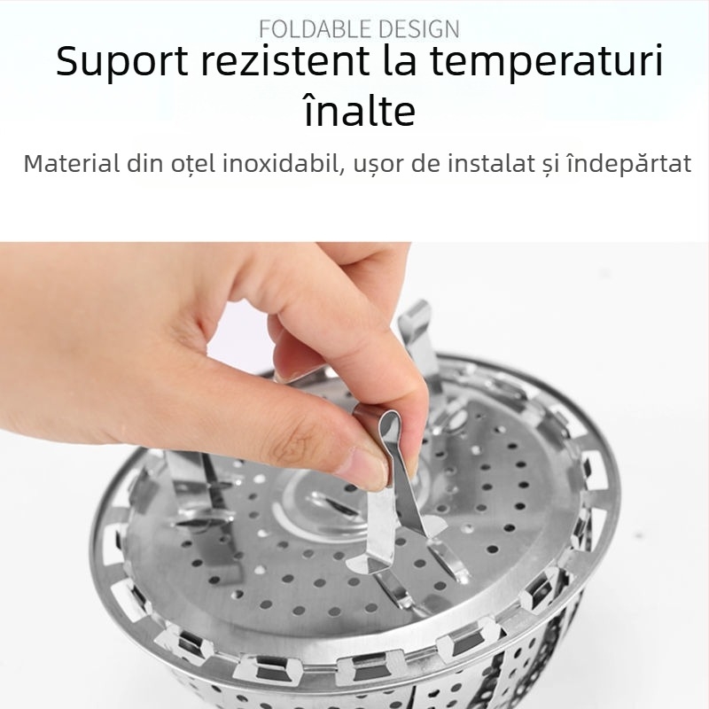 Tavă de aburi din oțel inoxidabil cu suport telescopic pliabil – coș de aburi multifuncțional
