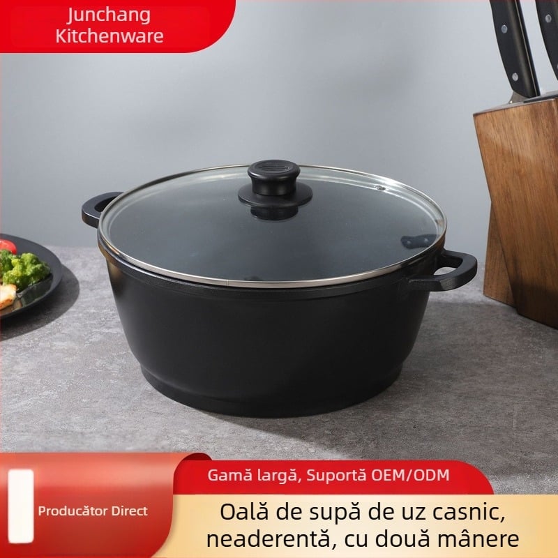 Oală de supă din aluminiu pentru uz casnic, cu mâner dublu, antiaderentă, adâncă, capacitate mare, multifuncțională